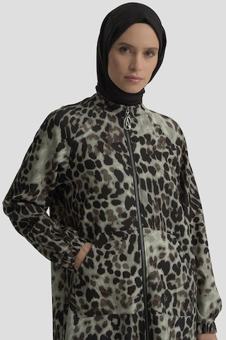 Armine Trend Leopar Desenli Fermuarlı Kolları Lastikli Cepli Tunik Siyah 25kt421 Siyah