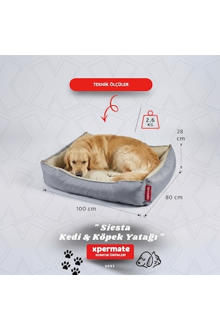 Xpermate Kedi Yatağı ve Köpek Yatağı 80 x 100 x 28 CM Fermuarlı Evcil Hayvan Yatağı Yuvi Siesta