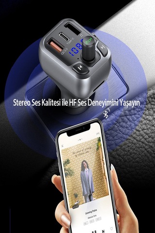 Qpen M63 Bluetooth Usb3.0 Ve Type C Pd Hızlı Şarj Fm Transmitter