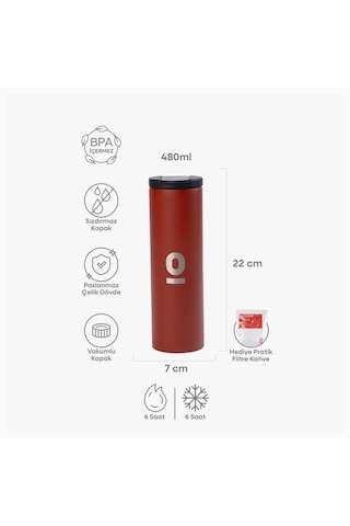 Paslanmaz Çelik Kırmızı Uzun Termos 480 Ml No:49
