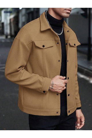 25 Avrupa Ve Amerikan Amazon Sonbahar Ve Kış Yaka Yünlü Yeni Erkek Ceket Gündelik İş Ceketi Sarı