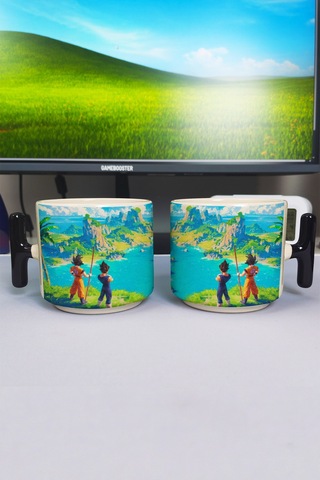Dragon Ball Anime Baskılı Seramik Lüks Kupa 1 Adet T Şeklinde Özel Siyah Kulp Dalga Kulp V2t Çok Renkli