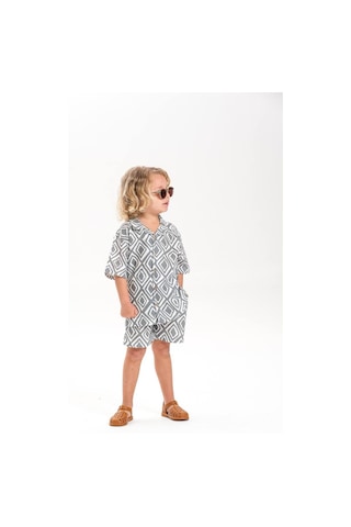 Miniko Kids Laciel Paris Keten Gömlekli Desenli Erkek Çocuk Şortlu Takım Yeşil