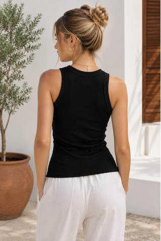Feyece Siyah Zargo Model Fitted/vücuda Oturan Geniş Biyeli Halter Yaka Fitilli Esnek Örme Crop Bluz