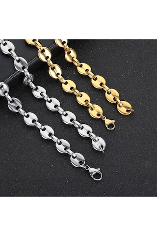 Novahub Hip Hop Kahve Çekirdeği Zincir Kolye, Domuz Burun Bilezik, 6mm-45cm, Gümüş Paslanmaz Çelik, Punk Tarzı, Üniseks, Moda Aksesuarı Gümüş