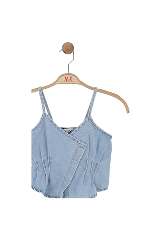 Kız Çocuk Önü Düğmeli Crop Nk-31700 Açık Mavi