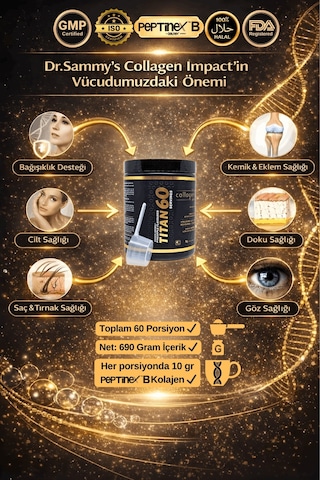 Dr. Sammy's Kolajen 10.000 Mg Tip 1-3 %100 Saf Patentli Hidrolize Sığır Kolajeni 60 Diyet Takviyesi