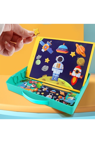 Kangvka 11 İnç Çift Taraflı Çocuk Tahtası - Abs Malzeme, Sarı+yeşil Renk, Manyetik Puzzle Ve Kalem İçeren Çizim Ve Yazma Seti Çok Renkli