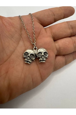 Ruh İkizi İkili Kuru Kafa Figürlü Unisex Kolye Seti 60 Cm Zincir Çok renkli