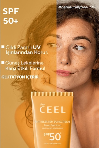 The Ceel Leke Karşıtı Tüm Ciltler Için Yüksek Korumalı Spf 50+ Güneş Kremi Glutatyon Etkili 50 ml