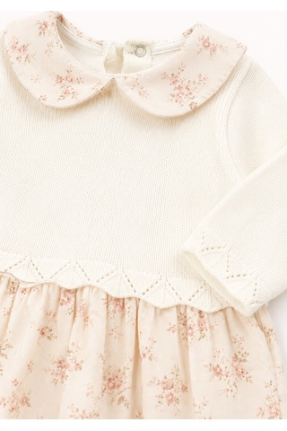 Babyhola Kız Bebek Çiçek Desenli Müslin Triko Takımı 3028 Ekru