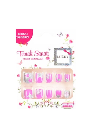 Lukky Yıldız Baskılı Yapışkanlı Takma Tırnak Seti