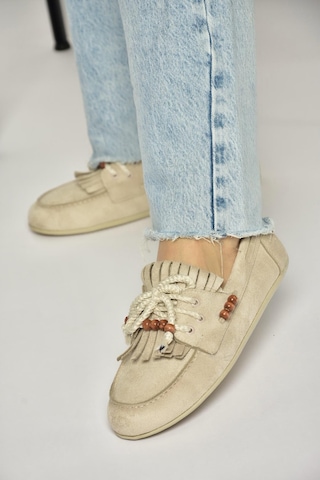Fox Shoes Y602426202 Bej Süet Boncuk Detaylı Günlük Kadın Ayakkabı Bej