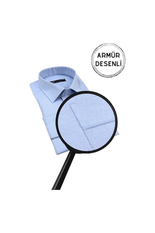 Mavi Armür Desenli Rahat Kesim Uzun Kol Erkek Gömlek Tek Cepli Klasik Regular Fit 001