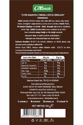 Çotanak Ordu Çikolatası 100 Gr-109