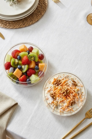 Selen Concept Simge Model Küçük Boy El Yapımı Cam Salata Kasesi 2'li Set Şeffaf