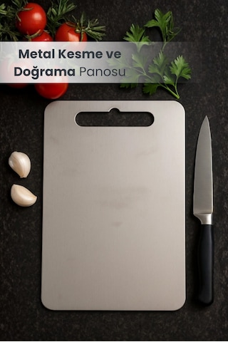 Çift Yön Paslanmaz Çelik Kesme Ve Doğrama Tahtası Metal 19,5 x 28 cm