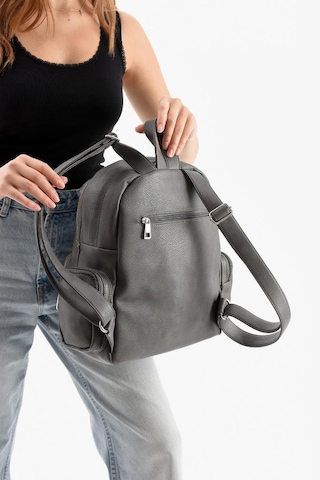 Baginn Suni Deri Kadın Sırt Çantası 38 28 Cm Mega Bag Günlük Kullanıma Uygun Çok Cepli İçi Astarlı Gri