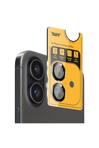 Buff Apple Uyumlu iPhone 16 Plus Metal Kamera Lens Koruyucu Black