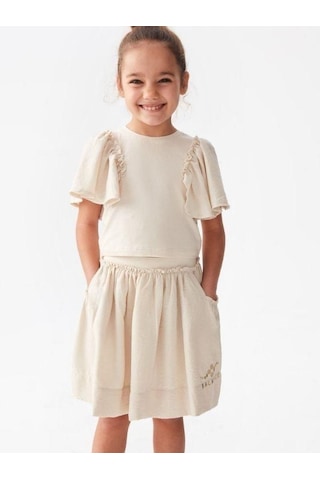 Kız Çocuk Cep Detaylı Etek-14099 Krem