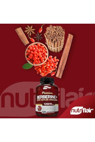 Nutriflair Premium Ceylon Cinnamon Berberine Hcl Immune System Glucose 1200mg 120 Caps Aromasız
