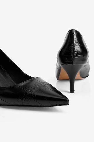 Mubiano Kadın Stiletto Sivri Burun Kroko Desenli Topuklu Ayakkabı Dahlia Siyah