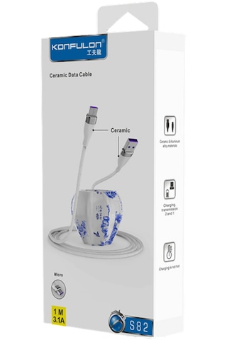 Konfulon - 144 - S82 Seramik Uçlu Micro Usb Kablo 1m 3.1a - Edntrend - - Siyah