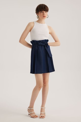 Stella Pulvis Mavi Yüksek Bel Pileli Kot Etek Mavi