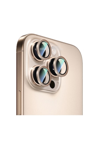 Apple Uyumlu   iPhone 16 Pro Max Caseworld Alloy Serisi Oleofobik Anti Reflective Kamera Lens Koruyucu Gold