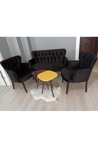 Kayser Home Çay Seti Koltuk Takımı Ofis Bahçe Balkon Oturma Grubu Berjer Siyah 2+1+1 Siyah