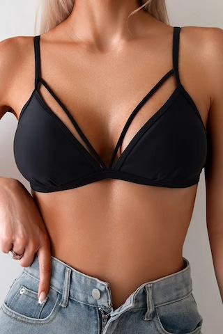 Angelsin Metal Kopçalı Şık Bikini Üstü Çıkartılabilir Kaplı Siyah