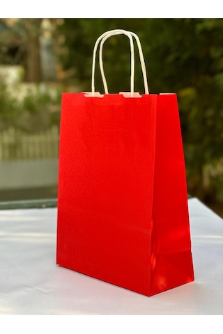 1.kalite 18x8x24cm 1 Li Kırmızı Renkli Kraft Kağıt Çanta Hediye Poşeti Hediye Paketi Kraft Çanta
