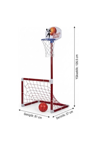 2'si 1 Arada Portatif Futbol Kalesi Ve Basketbol Potası Seti Eğlenceli Eğitici Spor Oyuncağı 126 Cm