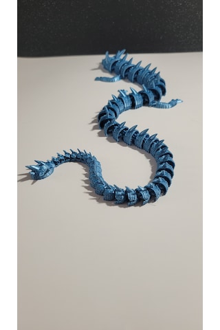 55 Cm 3d Baskı Mavi Ejderha Figürü Hareketli Eklemli Dragon Metalik Görünümlü Dekoratif Masaüstü Süs Koleksiyonluk Hediyelik
