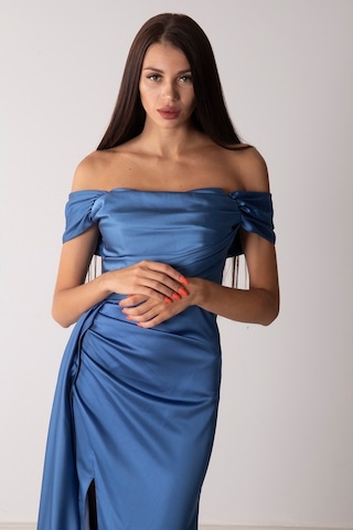 Belamore Indigo Drape Detaylı Saten Kumaş Abiye 9704858.98
