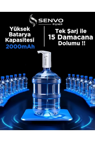 Senvo Pump Damacana Su Pompası Hızlı Dolum, Ultra Sessiz, Tek Şarjla 15 Damacanaya Kadar Beyaz