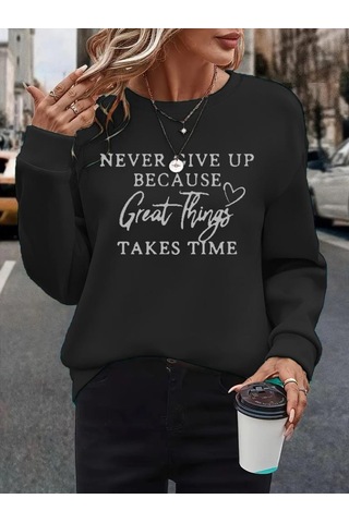 Kadın Uzun Kollu Yuvarlak Yaka Iki Iplik Şardonlu Bluz Siyah