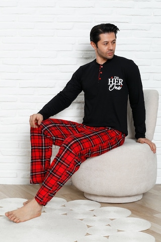 Enisena Erkek Pijama Takımı - Ekose Altlı- Eş Versiyonlu -12580 Siyah