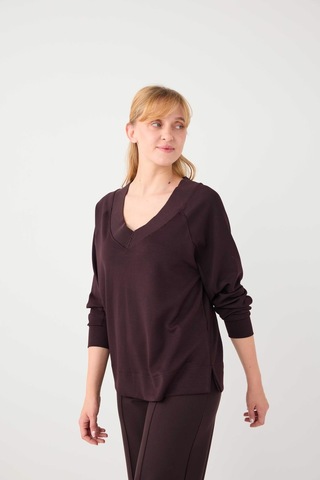 Jimmy Key Jimmy Key Acı Kahve Uzun Kollu V Yaka Örme Modal Sweatshirt 5ww235785803 Kahverengi