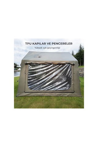 8 Kişilik 8.1 M² Tenteli Gölgelikli, 4 Mevsim, Su Geçirmez 420d Oxford Kumaşlı Şişme Çadır 300 270 220cm Haki