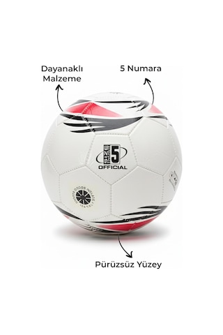 Futbol Topu Sert Zemin Halı Saha 5 Numara Beyazkırmızısiyah