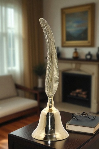 Antik Görünümlü Dekoratif Retro El Çanı Tüy Kalem Görünümlü