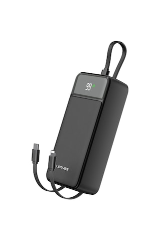 Lenyes PX355D 22.5 W 30.000 mAh Dijital LED Ekranlı Type-C ve Lightning Kablolu Powerbank