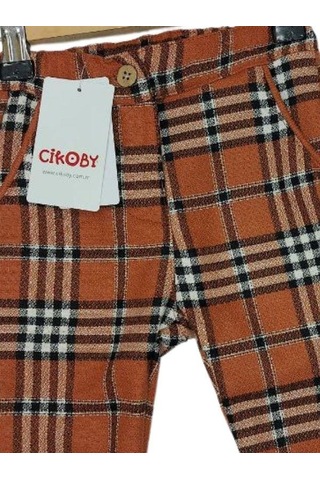 Erkek Bebek Bel Paça Lastikli Rahat Kalıp Ekose Pantolon-13474 Tarçın