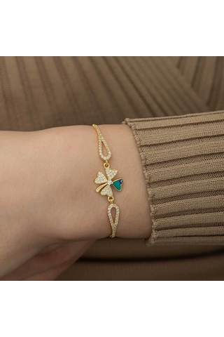 925 Ayar Gümüş Gold Nazarlı Yonca Bileklik Gümüş - Rose Gold