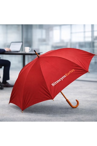 Bk Gift Bk Kurumsal Promosyon 5101 Kırmızı Baston Şemsiye 10 Adet 8 Telli Dayanıklı Logolu Şemsiye
