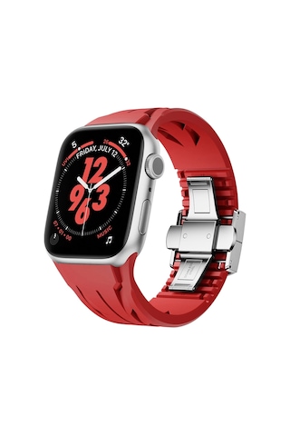 Apple Uyumlu Watch 7 8 Se 45mm Krd-127 Metal Tokalı Uzunluk Ayarlı Silikon Kordon