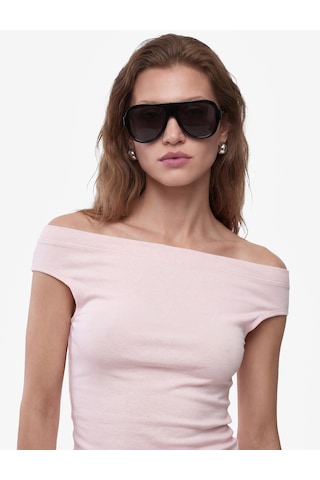 Koton Pamuklu Ribanalı Slim Fit Omzu Açık Madonna Yaka Tişört Pembe 6sak50503ek Gül