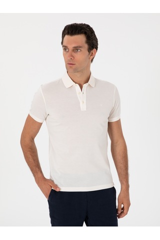 Ekru Slim Fit Polo Yaka Pamuklu Basic T-shirt Bej