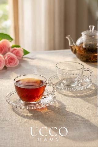 2 Kişilik Cam Fincan Seti 225 Ml Retro Fincan Çay Kahve Su Espresso Bitki Çayı Bardağı Bardak Seti